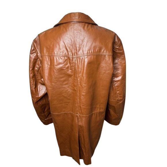 Vintage 70’s Sears Size 46 Tall Brown Orange Retro 2 Button Leather Jacket Coat - Picture 5 of 10